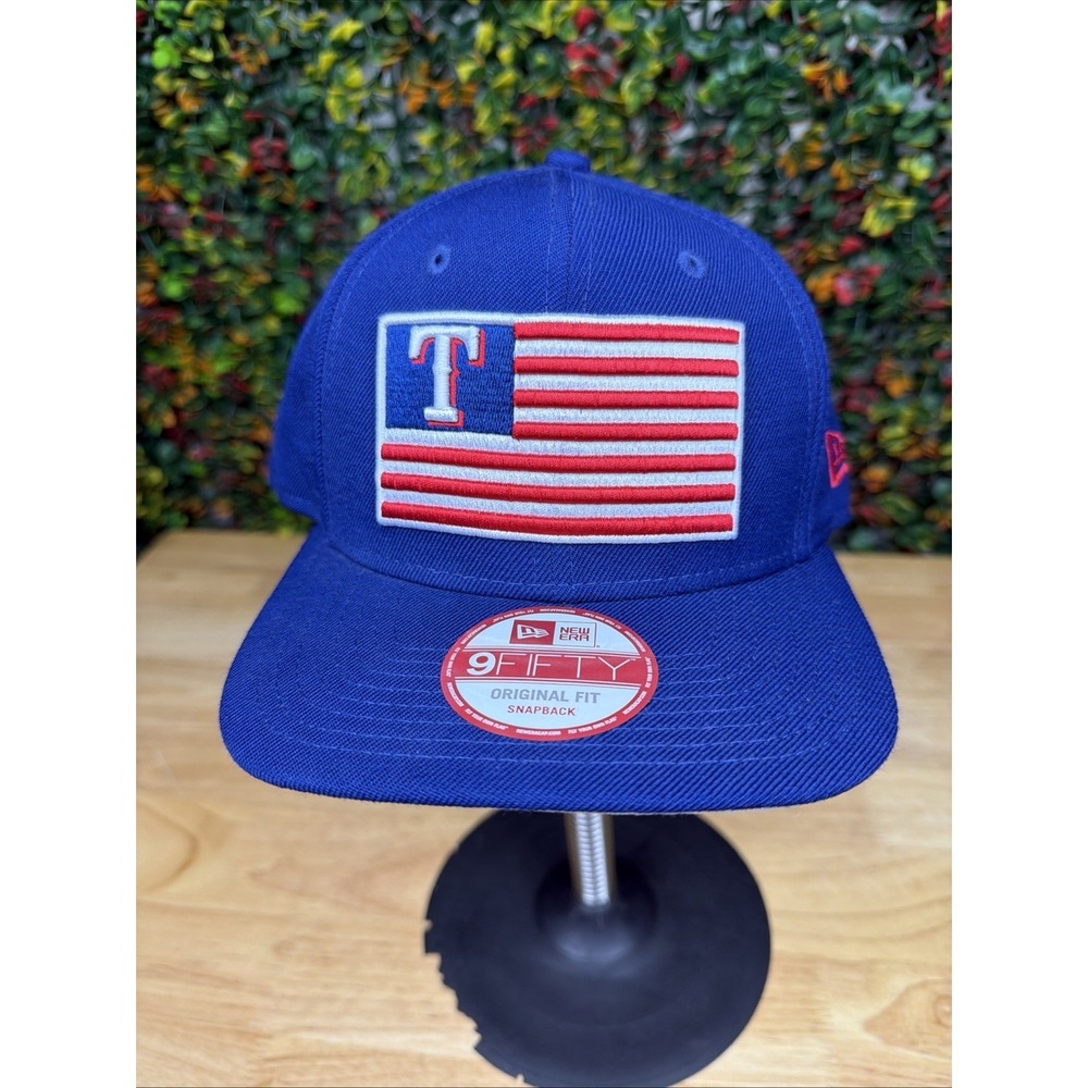 Texas Rangers MLB Custom USA Flag Logo New Era Royal Blue 9Fifty SnapBack‎ Hat